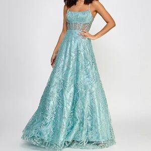Say Yes Juniors' Glitter Sleeveless Seafoam Gown Size 9/10